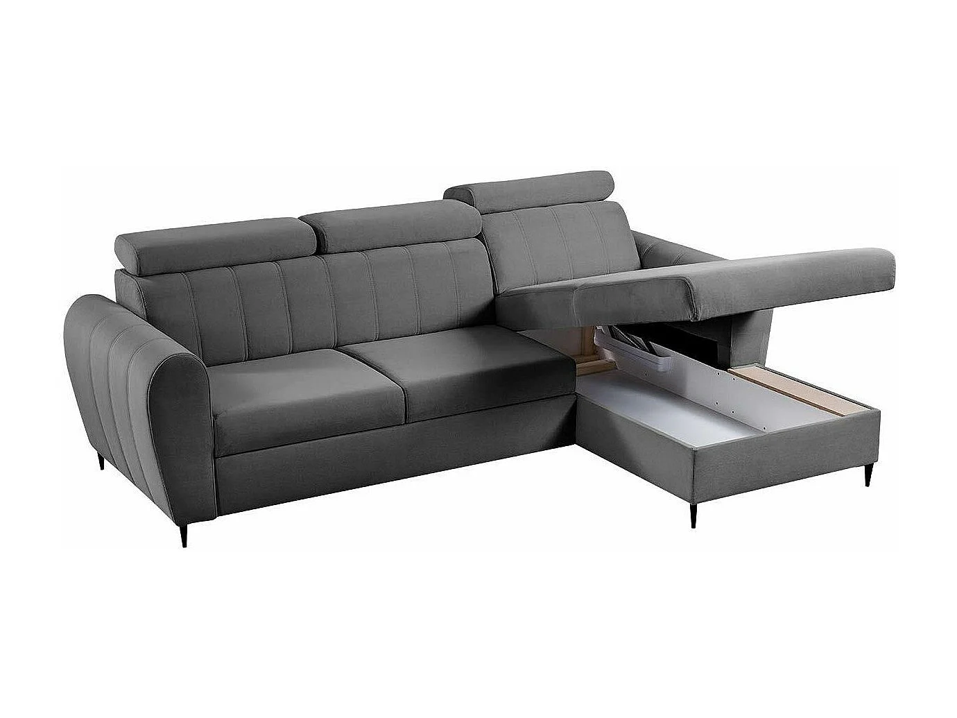 Sofá rinconero Temple 126, Verde, Función de descanso, Almacenaje, 262x175x90cm