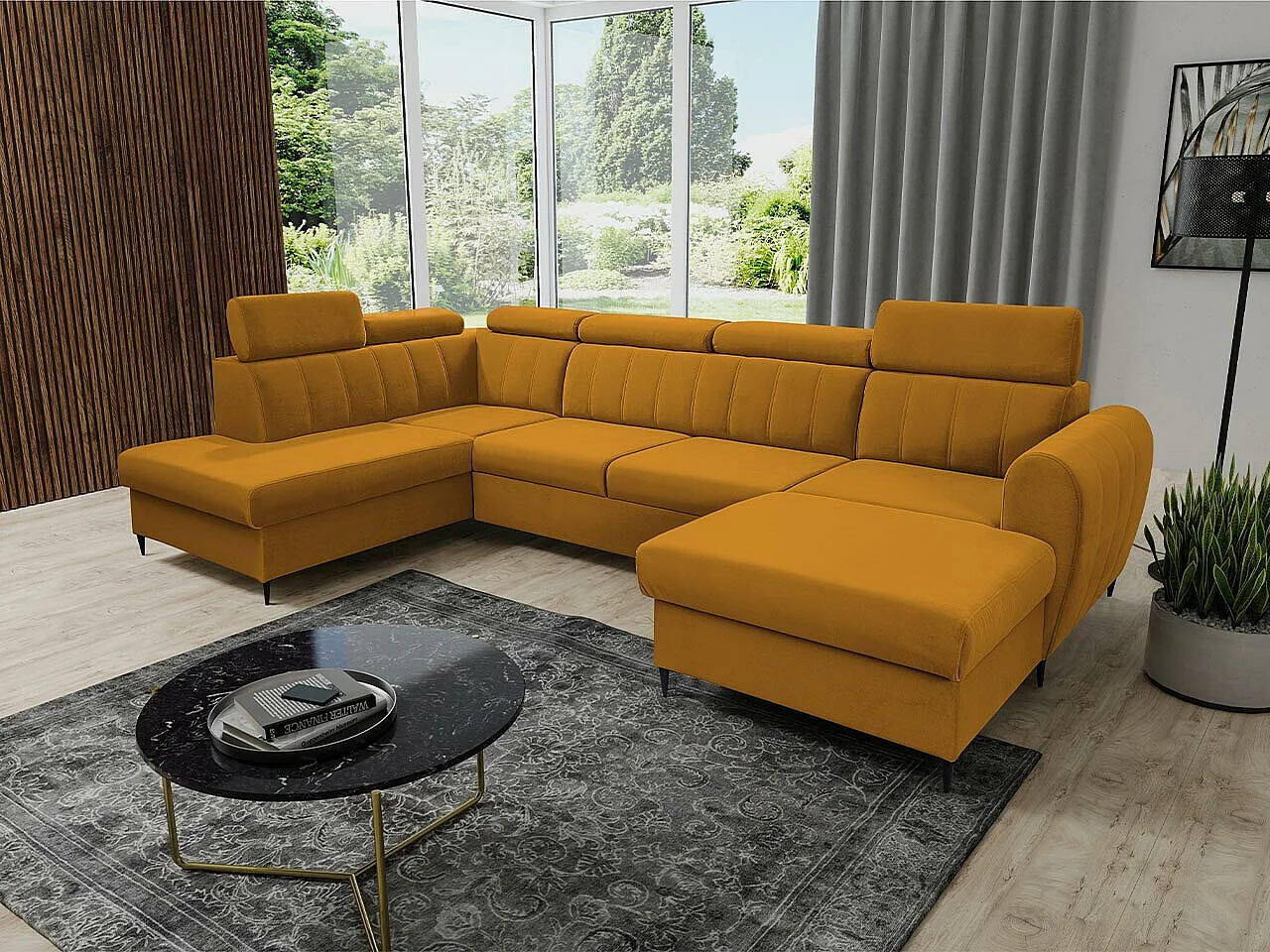 Canapé d'angle Temple 128, Jaune, Disponible, 355x200x90cm