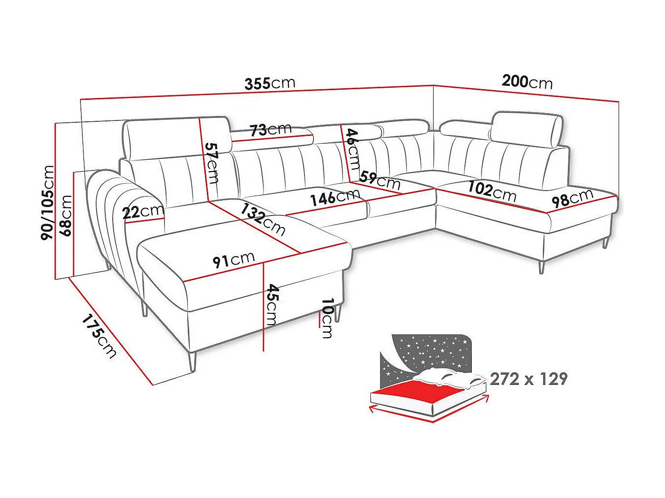 Canapé d'angle Temple 128, Jaune, Disponible, 355x200x90cm