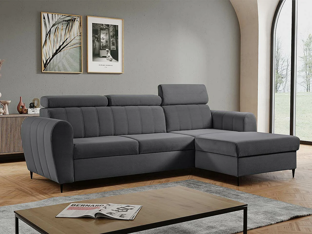 Canapé d'angle Temple 126, Gris, Disponible, 262x175x90cm