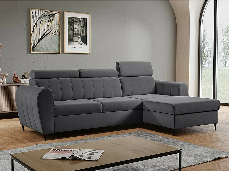 Sofá rinconero Temple 126, Gris, Función de descanso, Almacenaje, 262x175x90cm