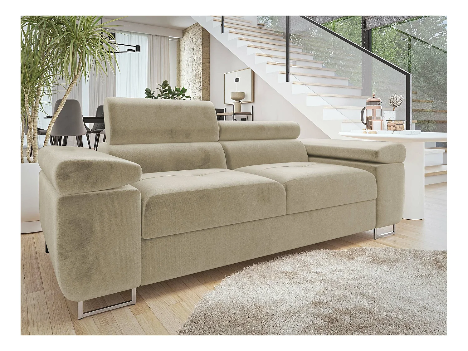 Divano Comfivo Eliferu 105, Senza, Senza, Nocciola, 198x102x70cm, Arazzo, Gambe: Metallo