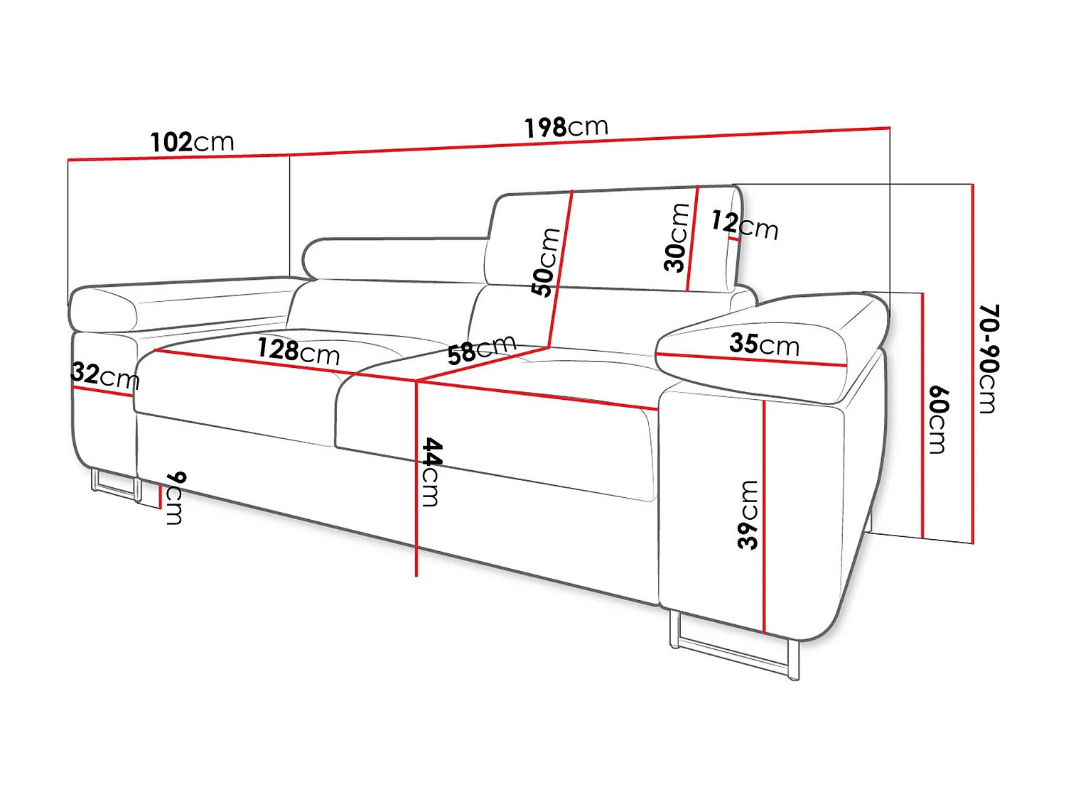 Canapé Comfivo Vinetum II, Jaune, 198x102x70cm, Tissu, Pieds: Plastique|Métal