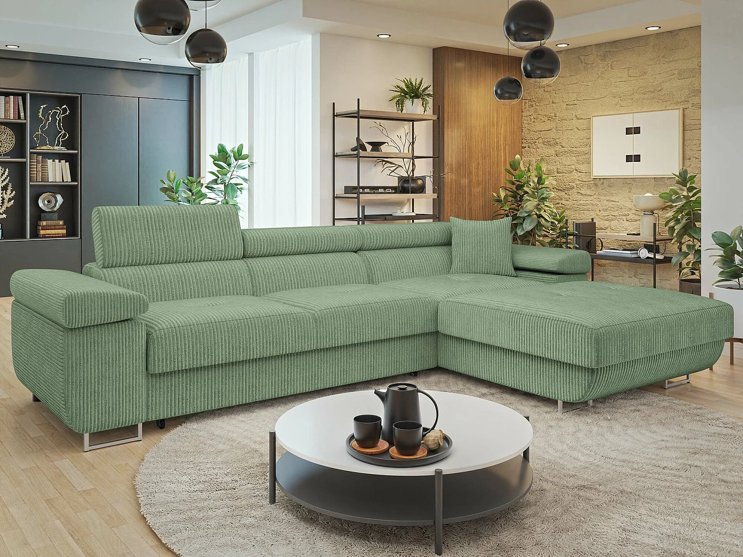 Divano angolare Comfivo Eliferu 102, Verde, Con, 280x170x70cm