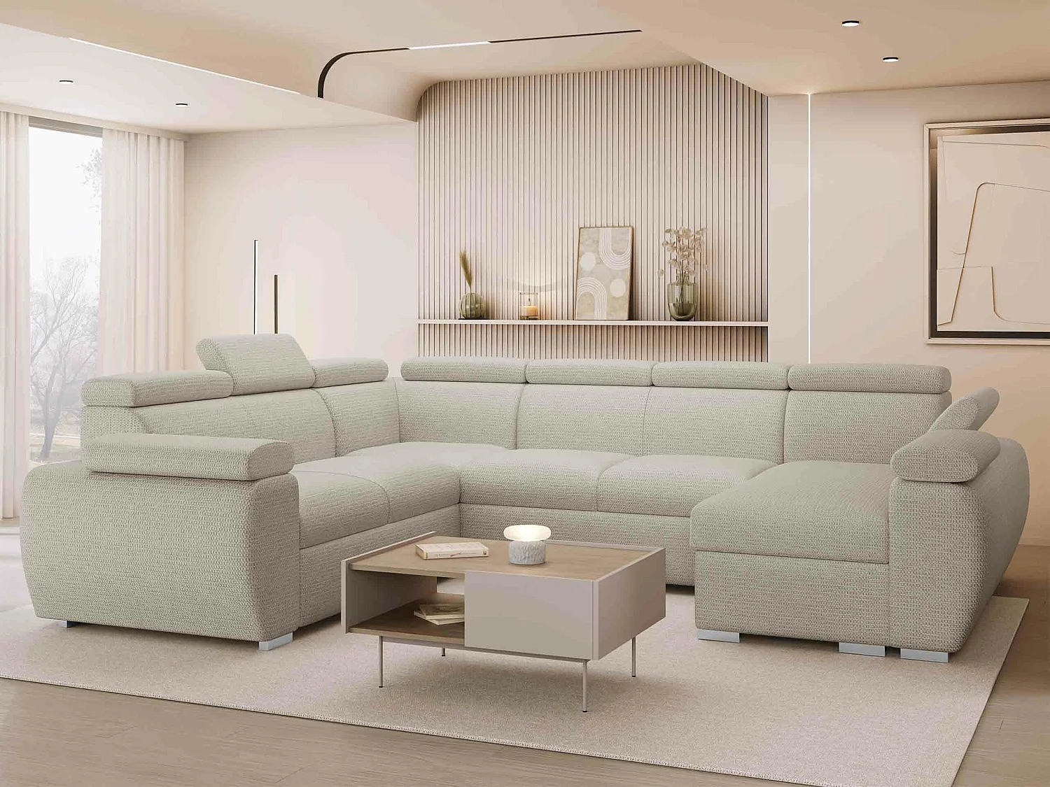 Canapé d'angle Columbus 214, Brun clair, Disponible, 325x260x85cm