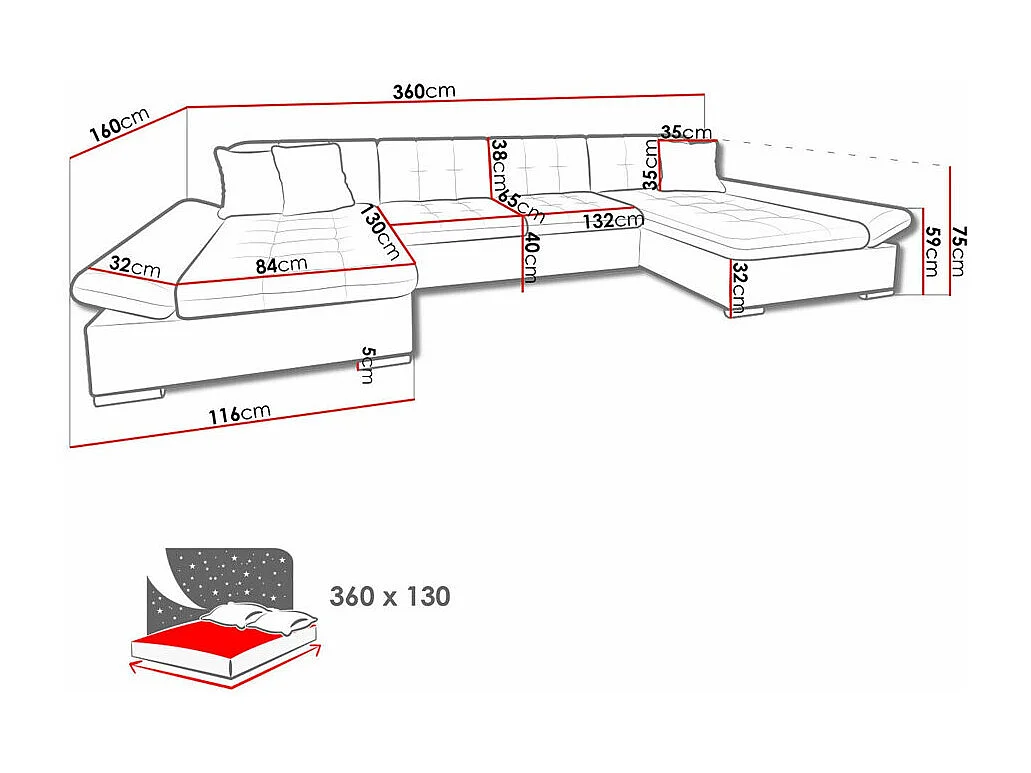 Sofá rinconero Comfivo 240, De color marrón claro, Función de descanso, Almacenaje, 360cm