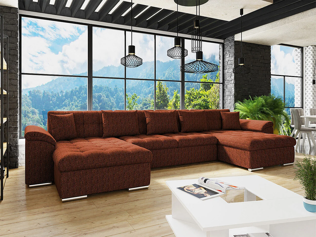 Canapé d'angle Comfivo 359, Marron, Fonction de couchage, 375x155x76cm