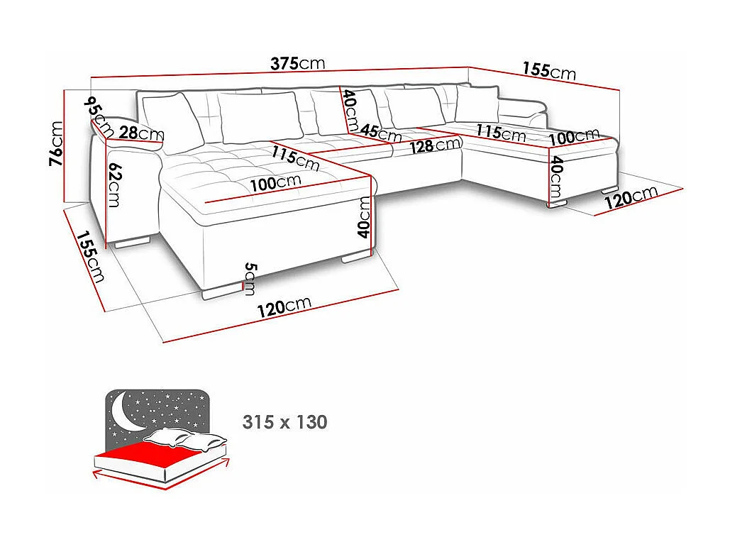 Canapé d'angle Comfivo 359, Marron, Fonction de couchage, 375x155x76cm