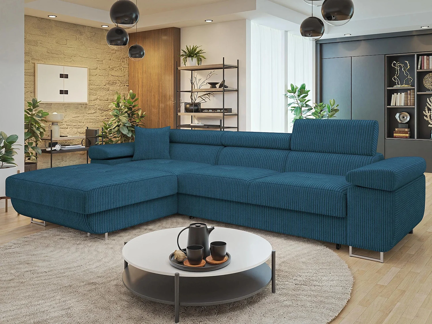 Canapé d'angle Comfivo Vinetum II, Bleu, Disponible, 280x170x70cm