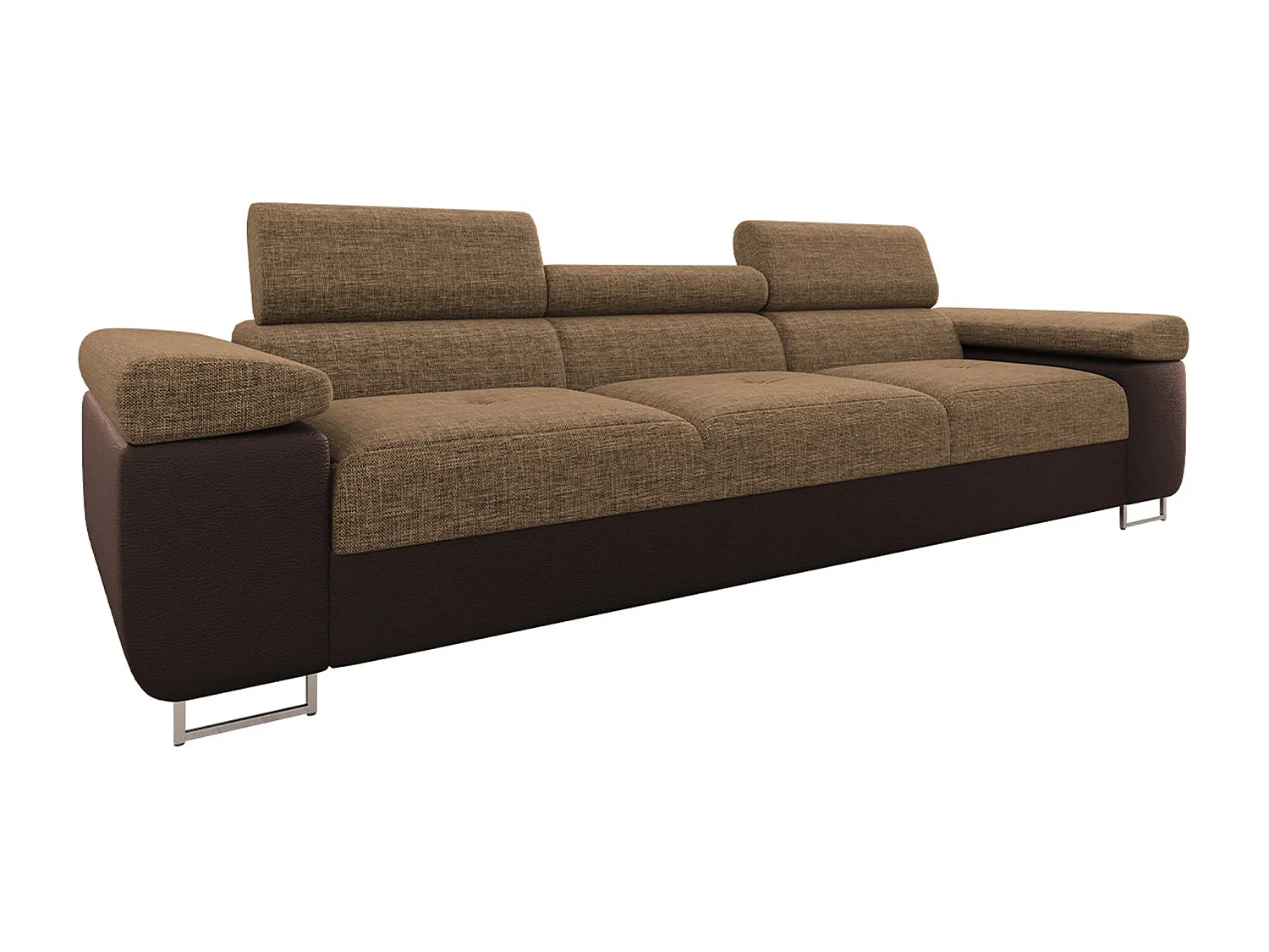 Sofá Comfivo Eliferu 104, Marrón, 263x102x70cm, Cuero ecológico + Tapiz, Patas: Metal