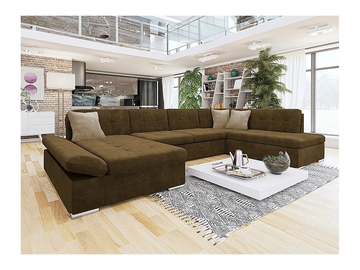Canapé d'angle Comfivo 150, Marron, Fonction de couchage, Boîte de literie, 345x205x76cm