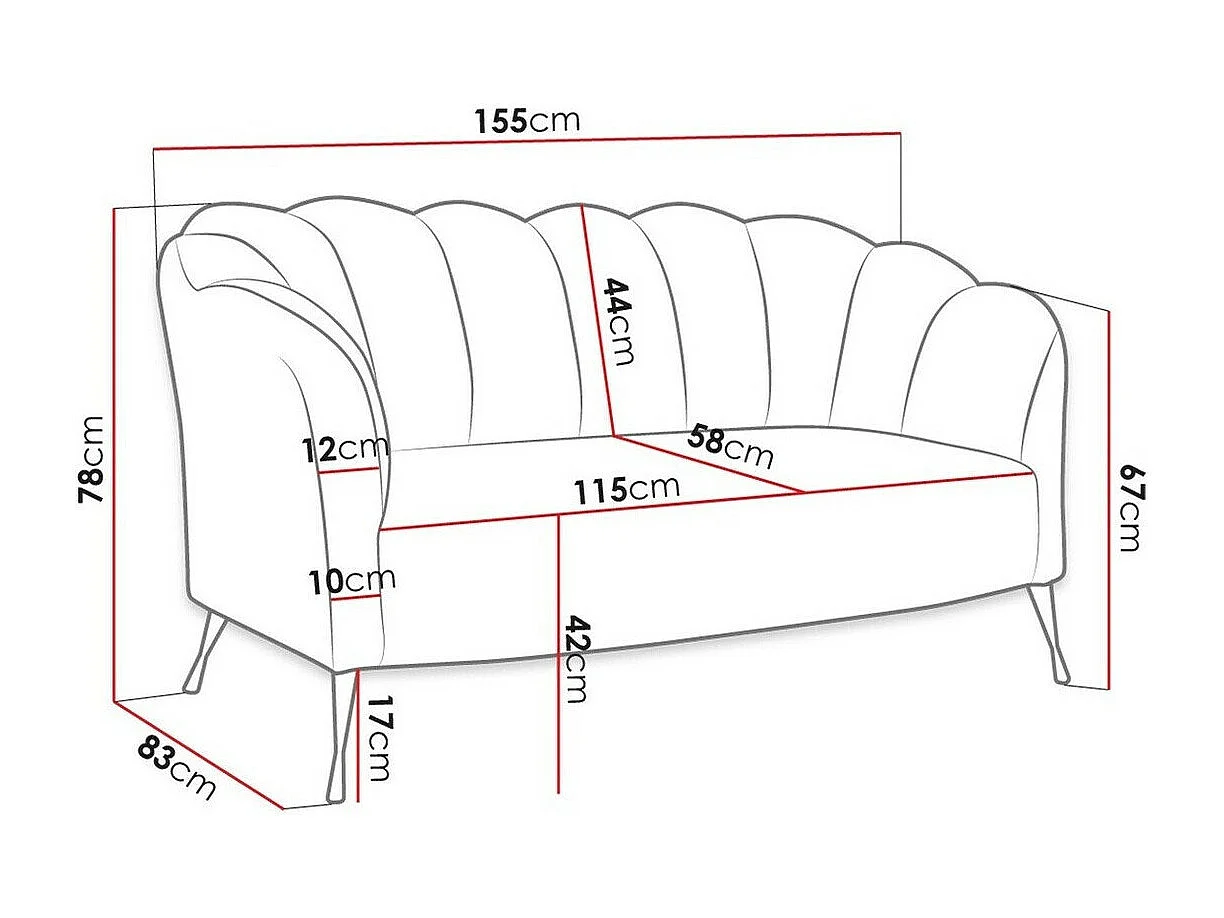 Canapé Providence 151, Gris, 155x83x78cm, Tissu, Pieds: Métal