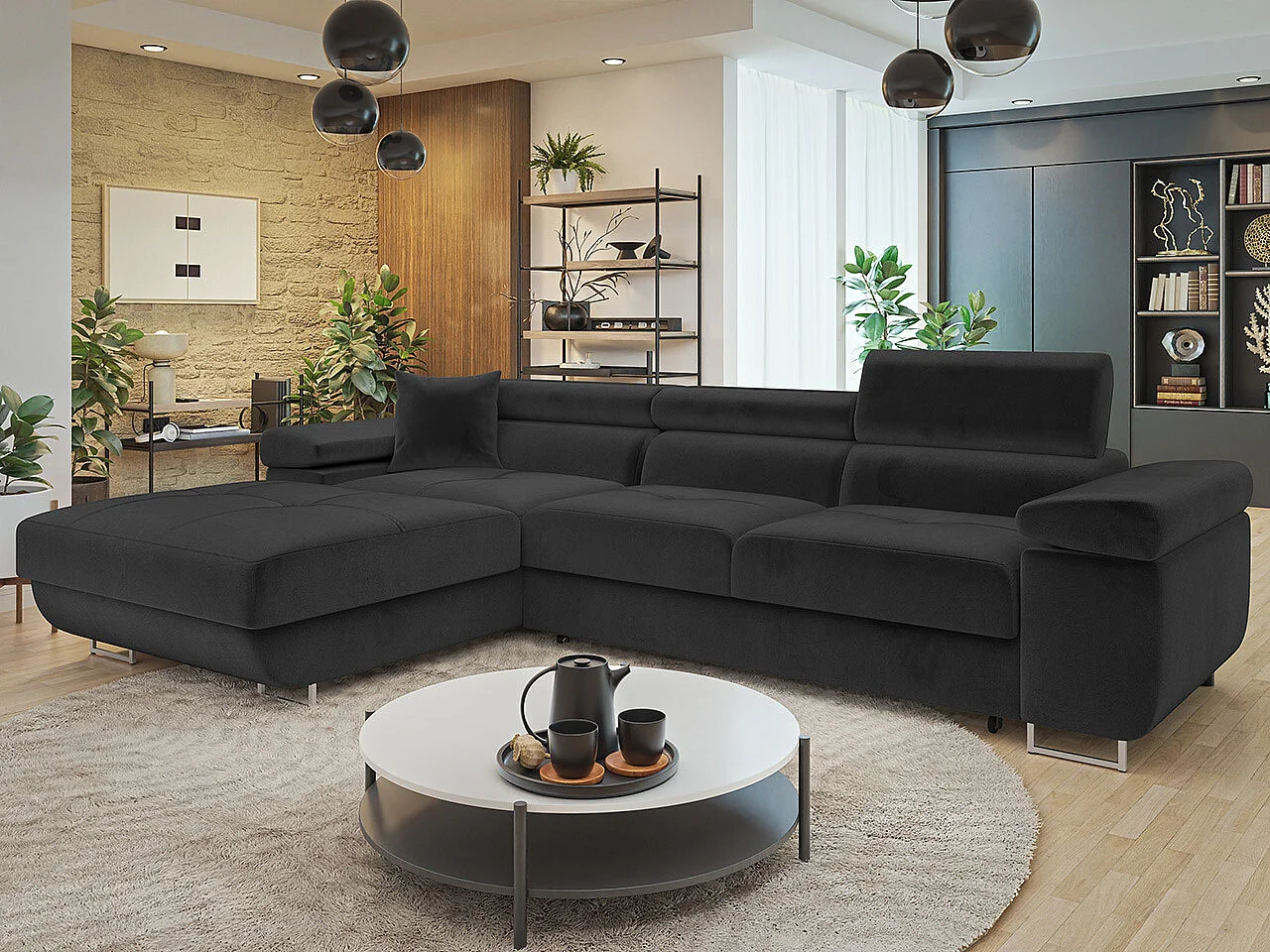 Sofá rinconero Comfivo Eliferu 102, Gris, Función de descanso, Almacenaje, 280x170x70cm