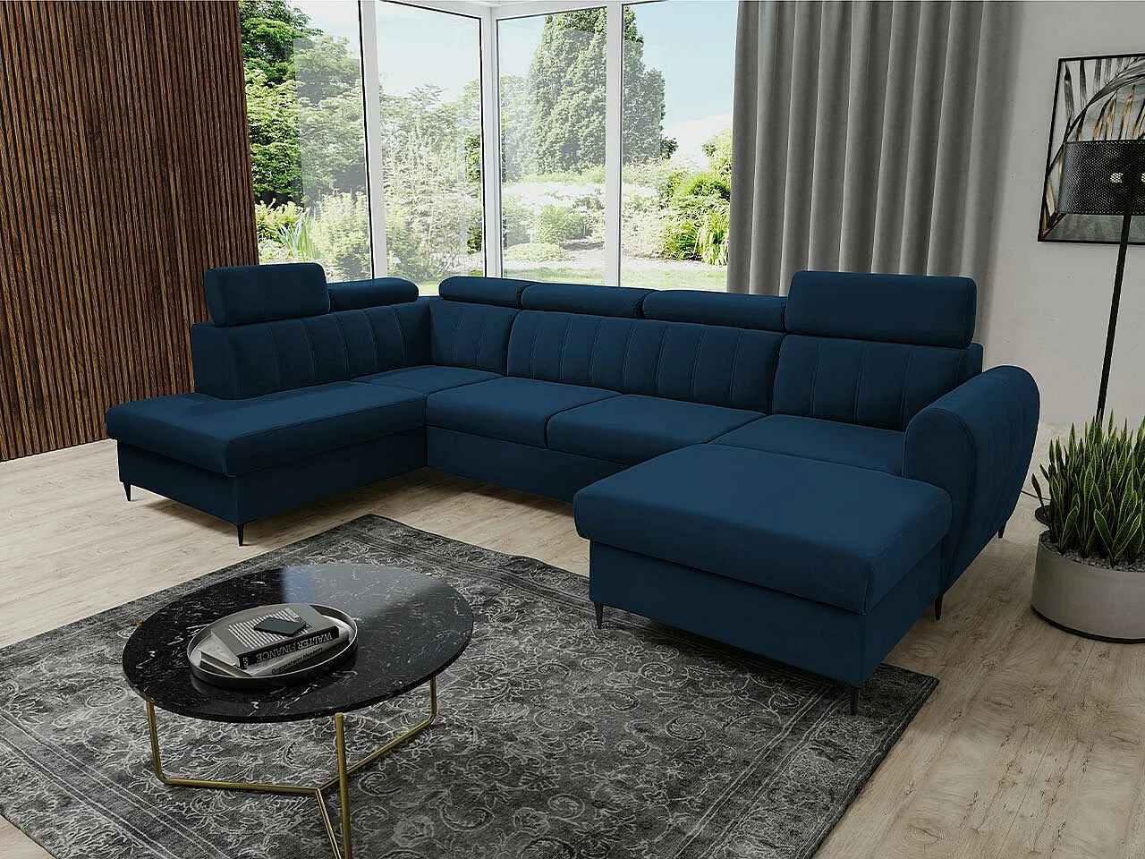 Sofá de canto Temple 128, Azul, Funcionalidade de dormir, 36x20x9cm