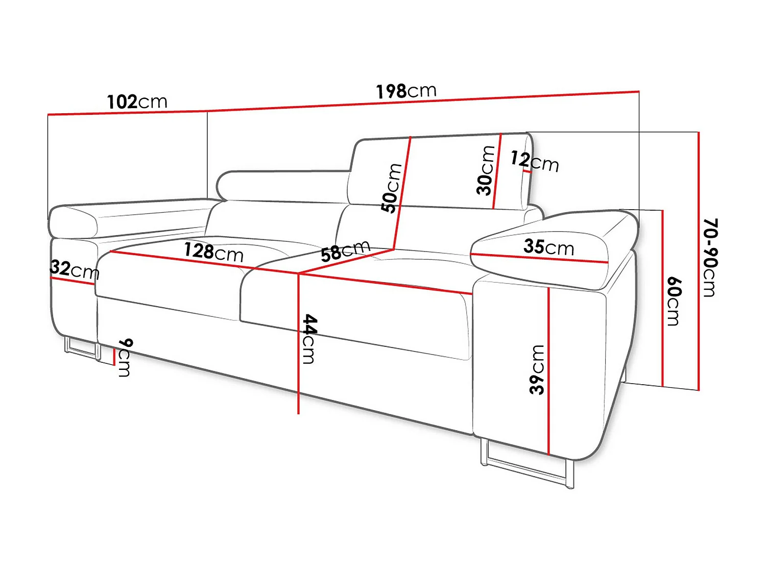 Sofá Comfivo Eliferu 105, Gris, 198x102x70cm, Tapiz, Patas: Metal