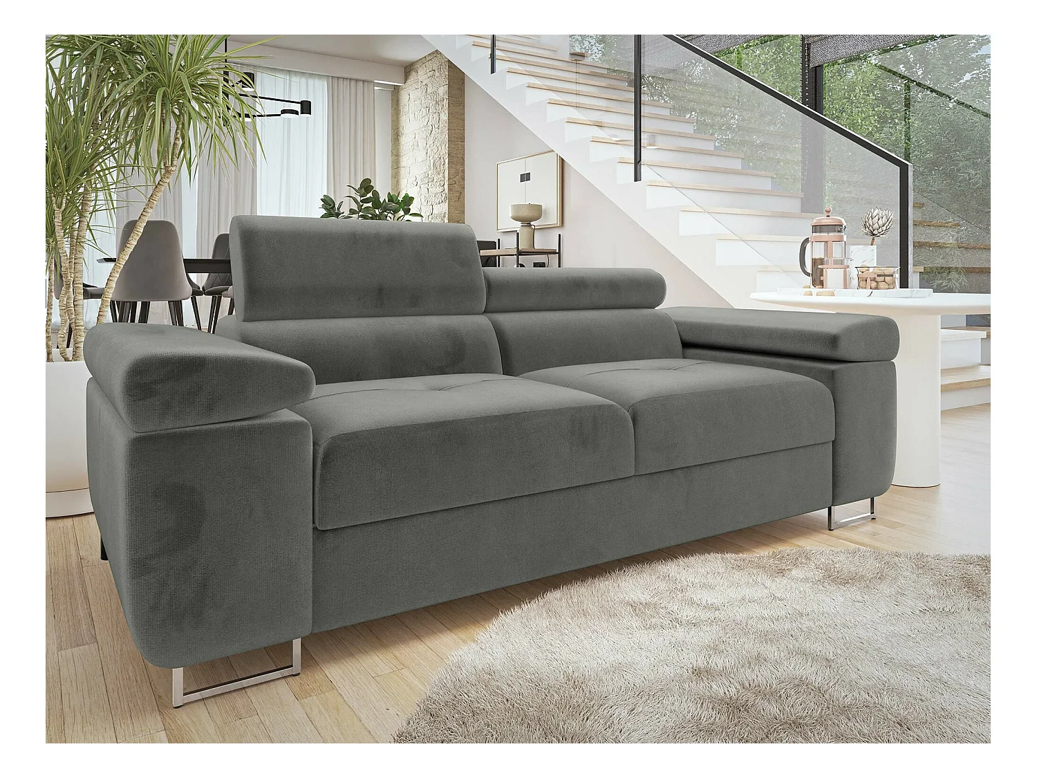Canapé Comfivo Eliferu 105, Gris, 198x102x70cm, Tapisserie, Pieds: Métal