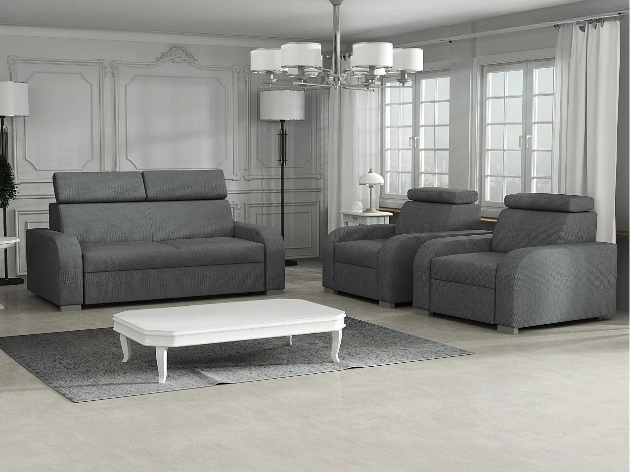 Canapé Etrcala 102, Gris, 200x100x85cm, Tissu, Pieds: Plastique|Bois