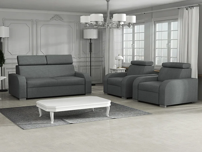 Canapé Etrcala 102, Gris, 200x100x85cm, Tissu, Pieds: Plastique|Bois