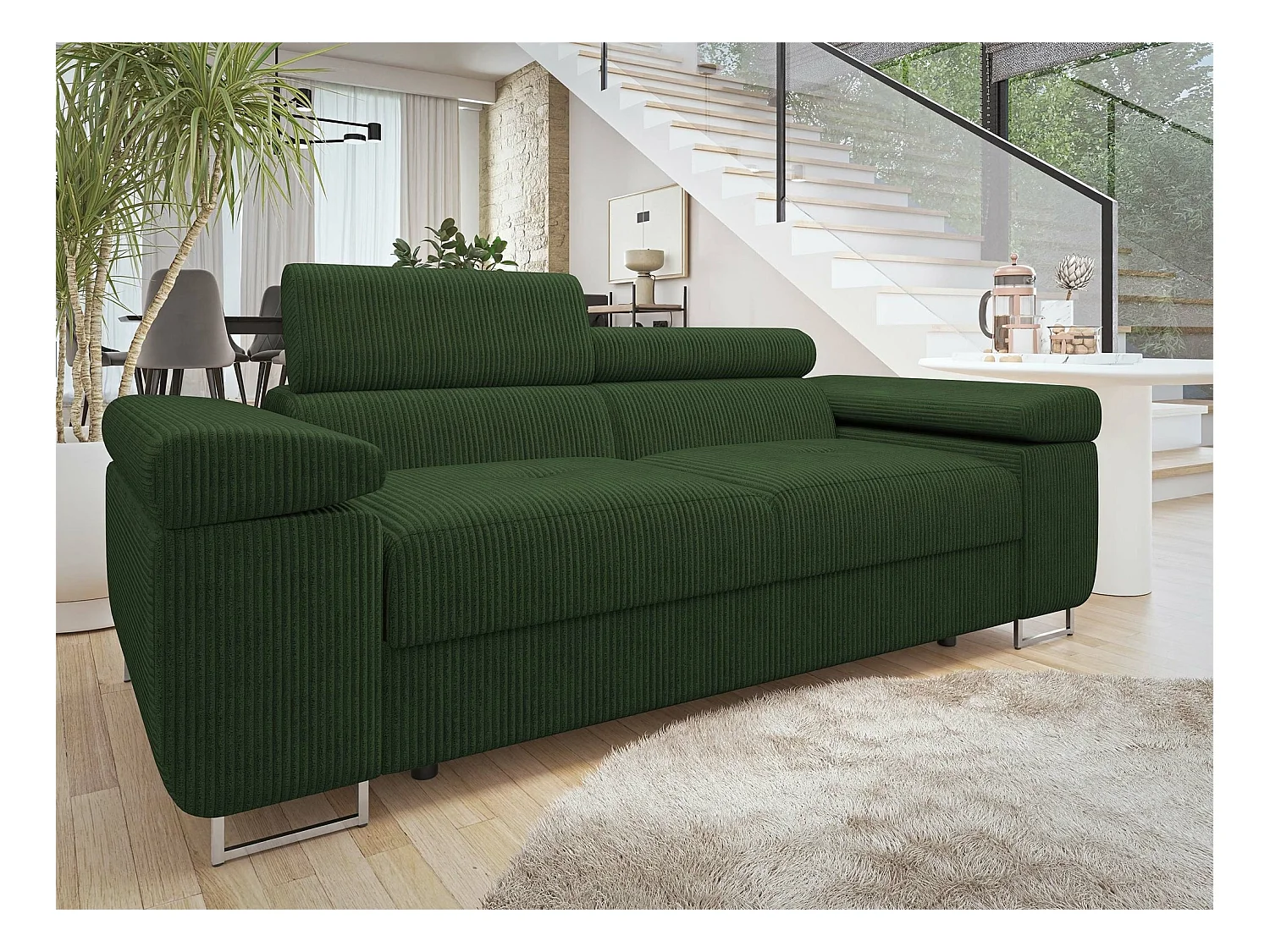 Canapé Comfivo Eliferu 105, Vert, 198x102x70cm, Tapisserie, Pieds: Métal
