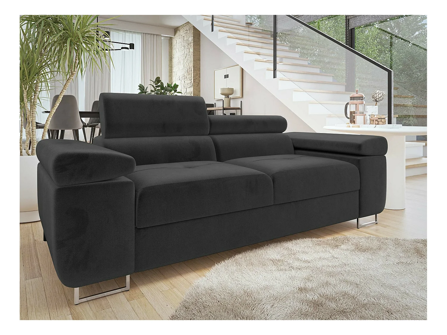 Canapé Comfivo Eliferu 105, Gris, 198x102x70cm, Tapisserie, Pieds: Métal
