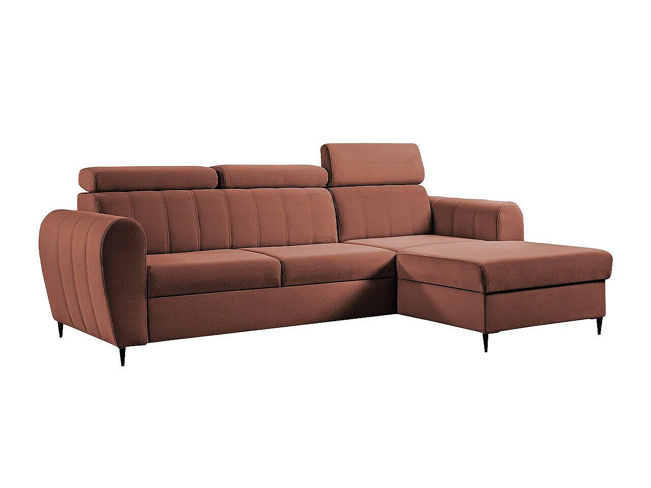 Canapé d'angle convertible 3 places en tissu rose TEMPLE 262x175x90 cm