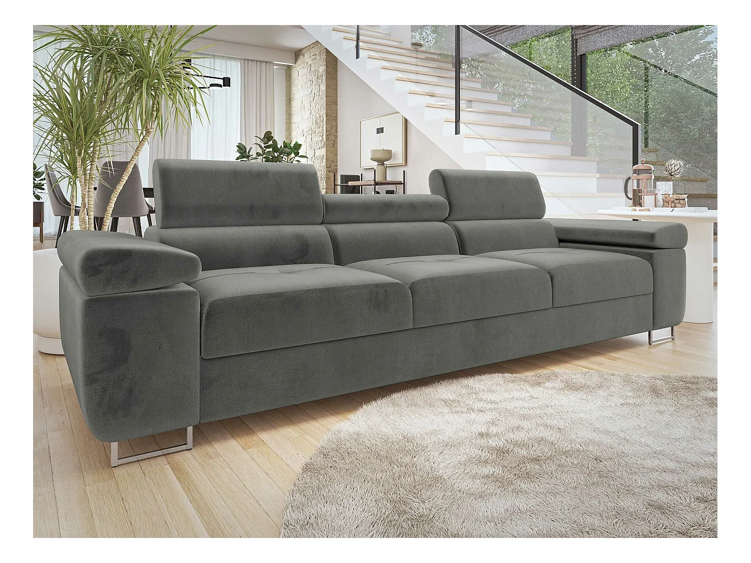Sofá Comfivo Eliferu 104, Gris, 263x102x70cm, Tapiz, Patas: Metal
