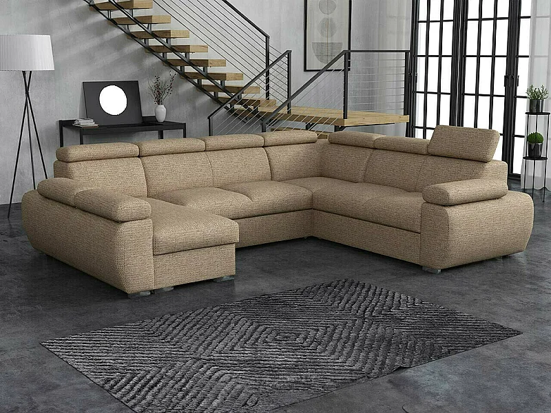 Sofá rinconero Columbus 214, De color marrón claro, Función de descanso, Almacenaje, 85cm