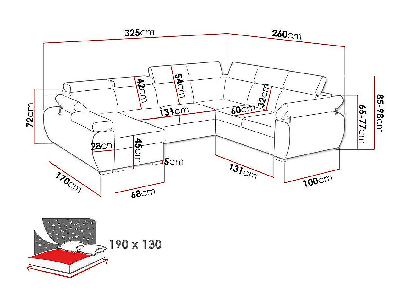 Canapé d'angle Columbus 214, Brun clair, Disponible, 325x260x85cm