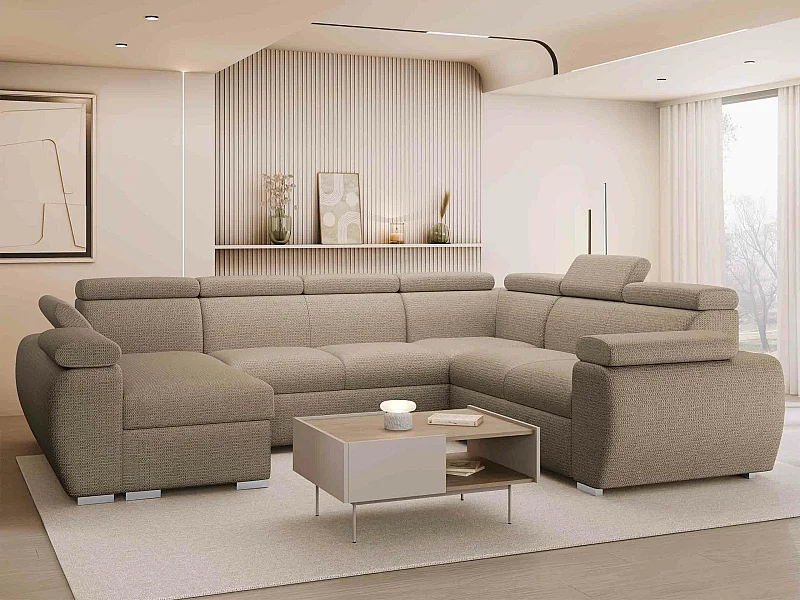 Canapé d'angle Columbus 214, Brun clair, Disponible, 325x260x85cm