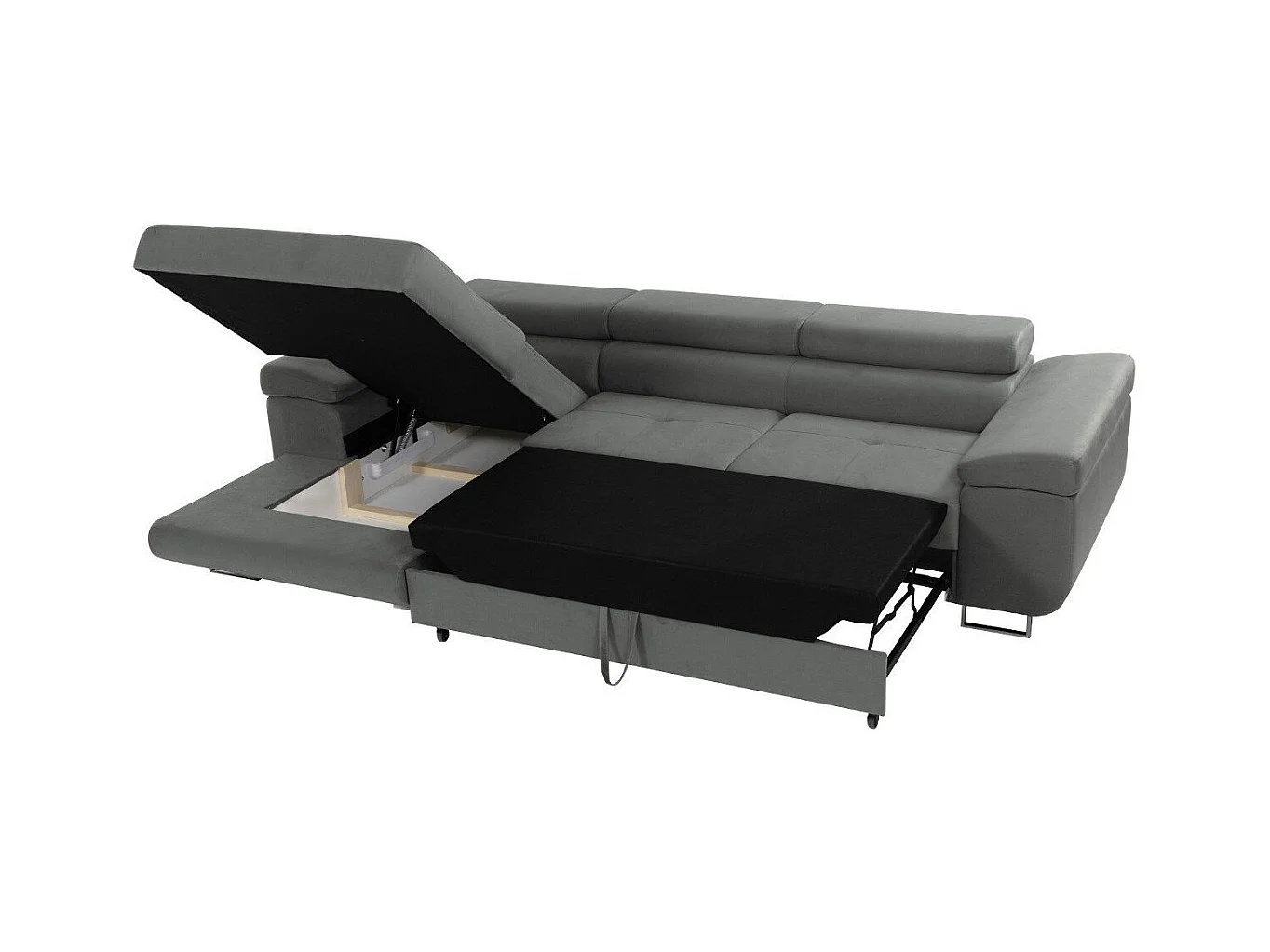 Canapé d'angle Comfivo Eliferu 102, Vert, Fonction de couchage, Boîte de literie, 280cm