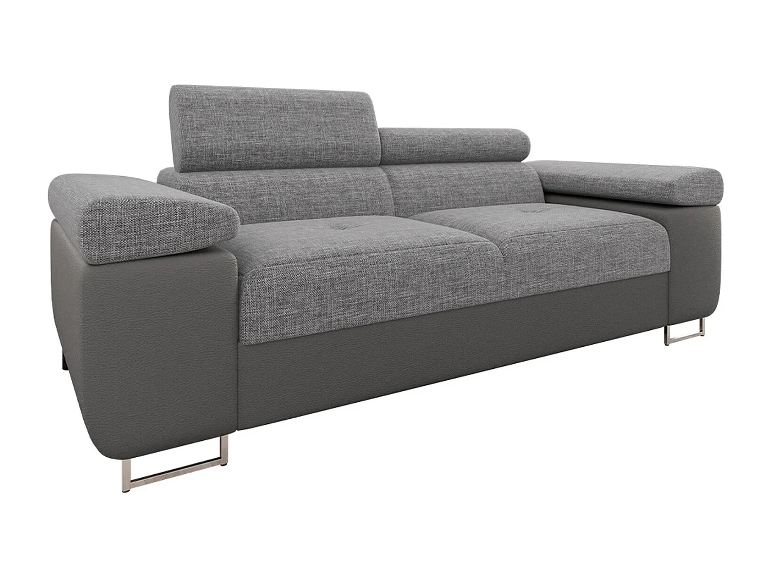 Sofá Comfivo Eliferu 105, Gris, 198x102x70cm, Cuero ecológico + Tapiz, Patas: Metal