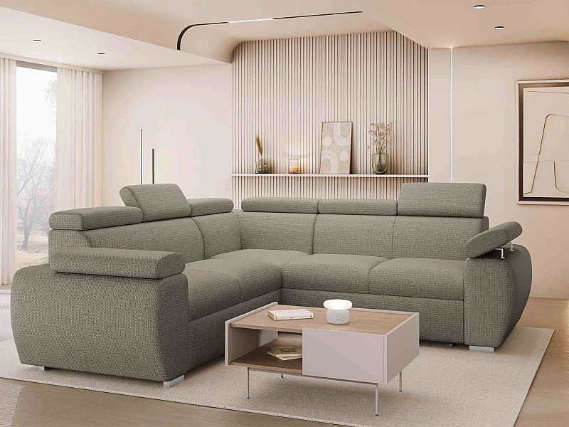 Sofá rinconero Columbus 215, De color marrón claro, Función de descanso, Almacenaje, 85cm