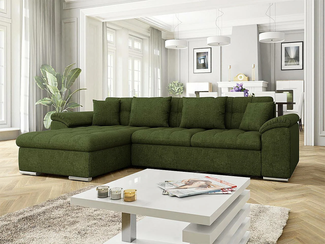 Divano angolare Comfivo Mica II, Verde, Con, 280x160x76cm