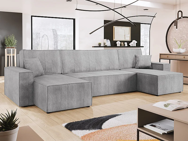 Canapé d'angle Shelton 101, Gris, Fonction de couchage, Boîte de literie, 312x145x82cm