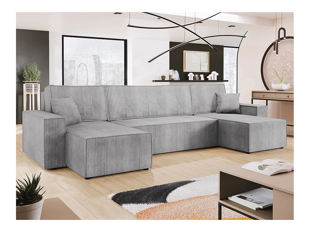 Canapé d'angle Shelton 101, Gris, Fonction de couchage, Boîte de literie, 312x145x82cm
