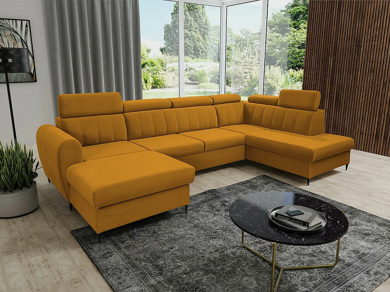 Canapé d'angle Temple 128, Jaune, Disponible, 355x200x90cm