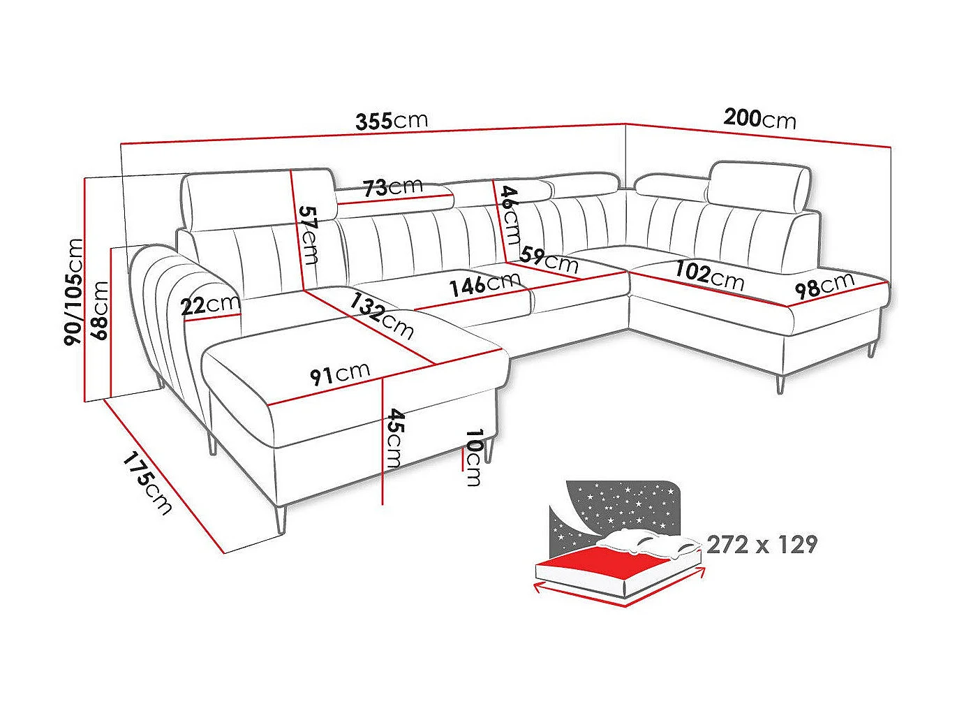 Canapé d'angle Temple 128, Jaune, Disponible, 355x200x90cm
