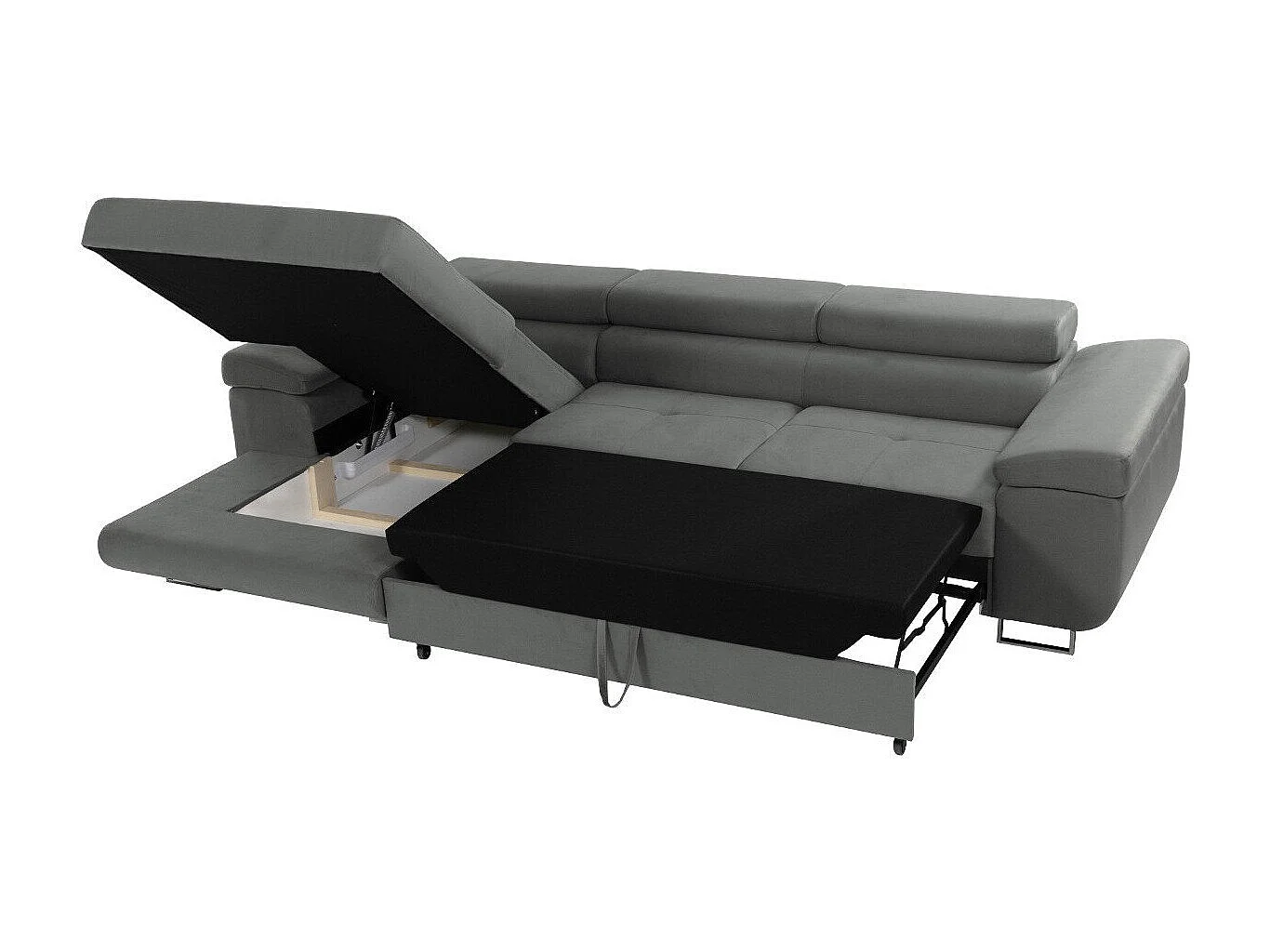 Sofá rinconero Comfivo Eliferu 102, Gris, Función de descanso, Almacenaje, 280x170x70cm