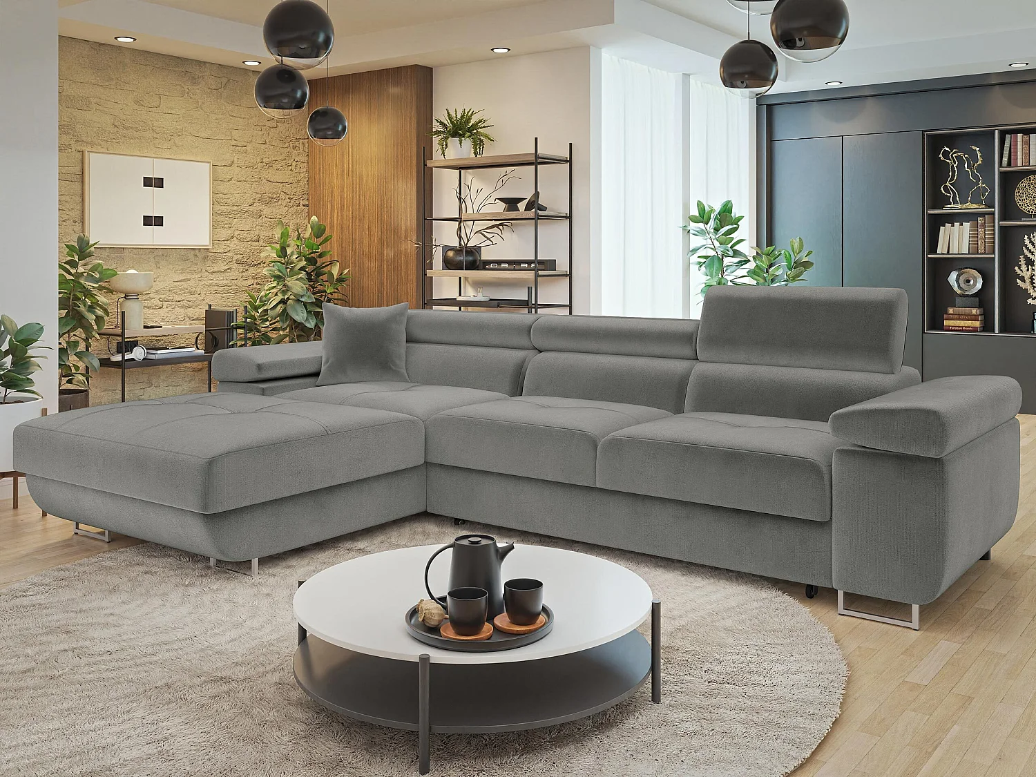 Canapé d'angle Comfivo Vinetum II, Gris foncé, Fonction de couchage