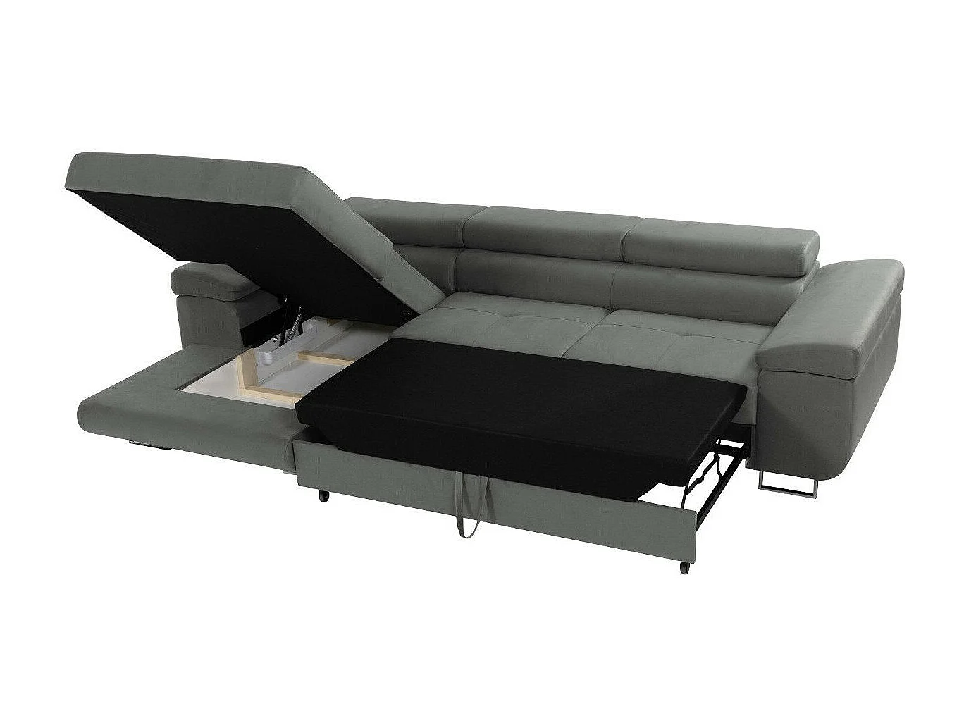 Sofá rinconero Comfivo Eliferu 102, Gris, Función de descanso, Almacenaje, 280x170x70cm