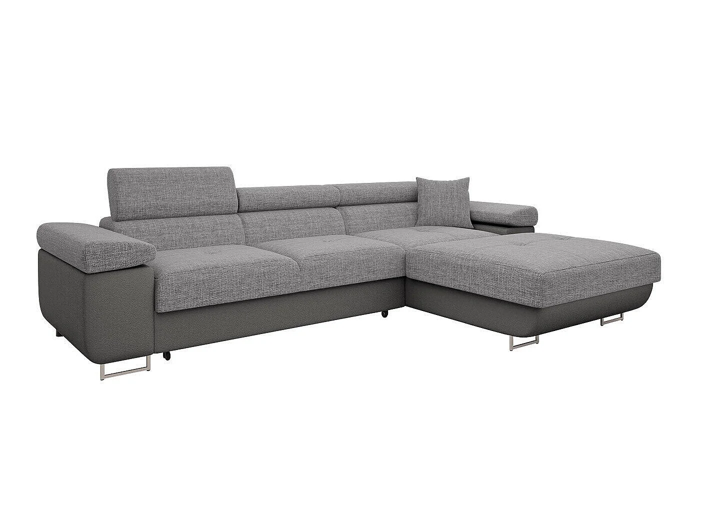 Canapé d'angle convertible 3 places en tissu gris 280x170x70 cm