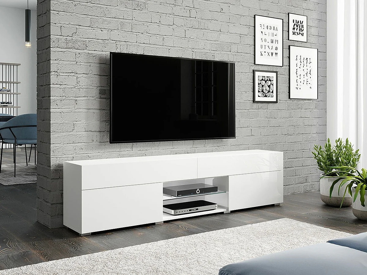 Mobile porta TV Sarasota 134, Bianco|Bianco lucido, Il numero di porte: 2.00, 180x45x35cm