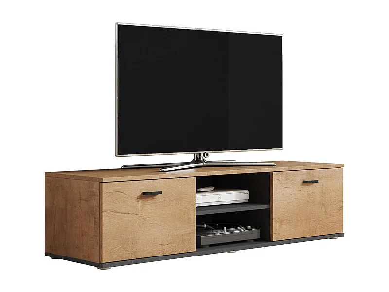 Meuble TV Tornola 100, Chêne de Lefkas|Noir, Le nombre de portes: 2, 140x37x43cm