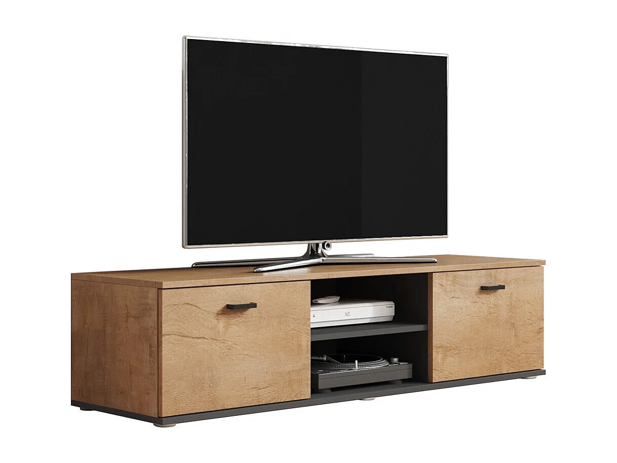 Meuble TV Tornola 100, Chêne de Lefkas|Noir, Le nombre de portes: 2, 140x37x43cm