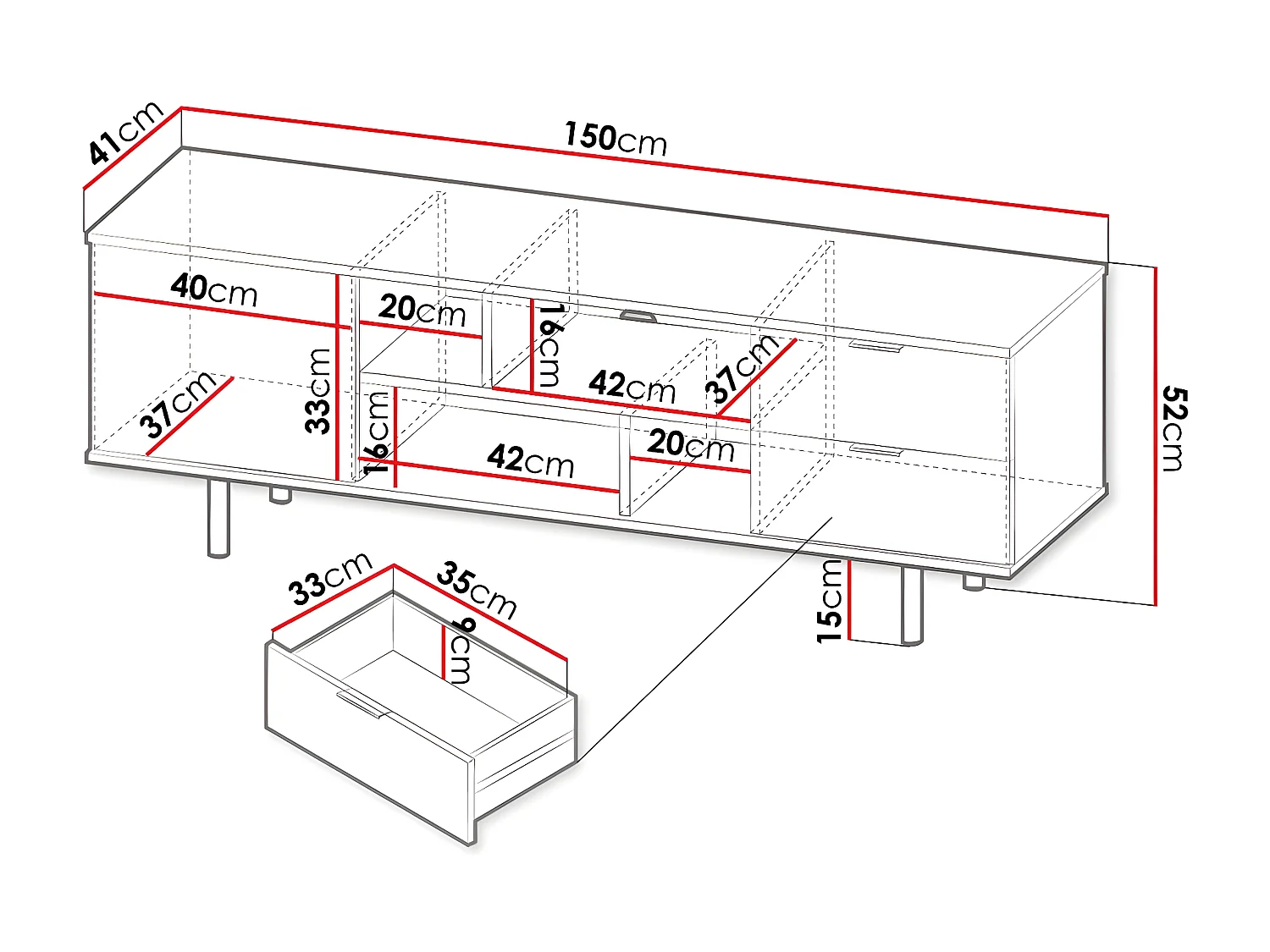Mesa para TV Providence U105, 150x52x41cm
