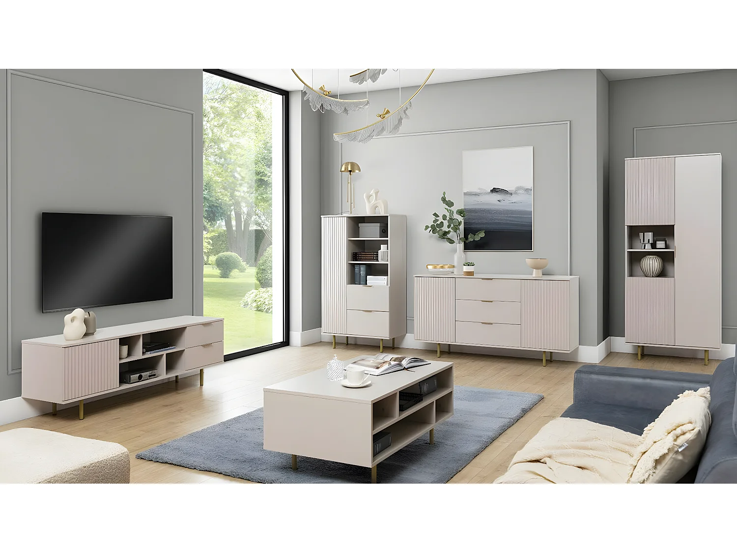 Meuble TV Virdomi 105, Cachemire, 150x52x41cm