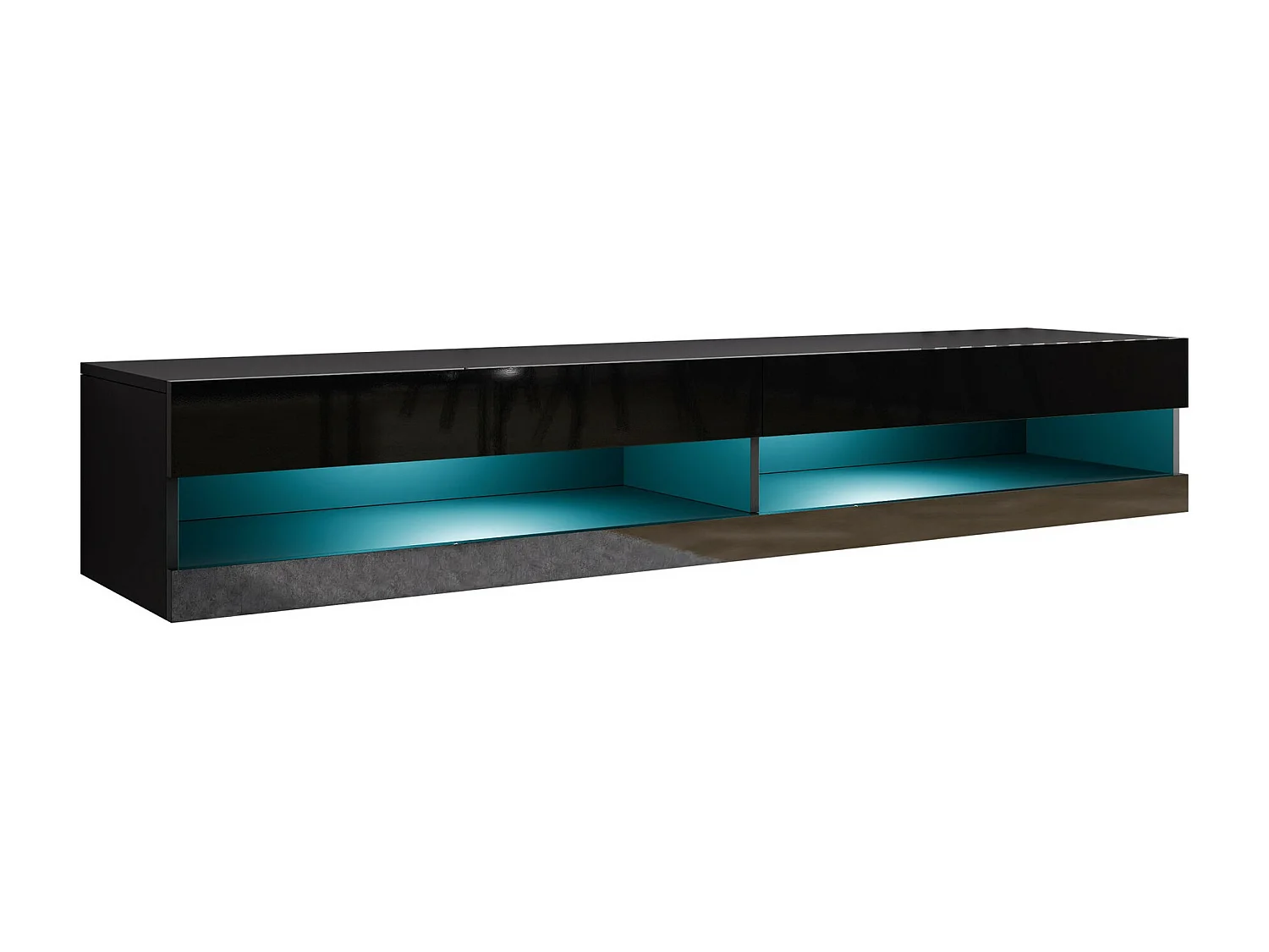 Mueble TV Charlotte A119, Negro brillante|Negro, Número de puertas: 2.00, 180x30x40cm