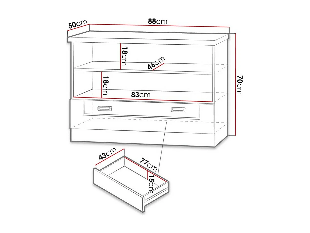 Mueble TV Stanton B118, Lefkas roble, Número de cajones: 1.00, 88x70x50cm