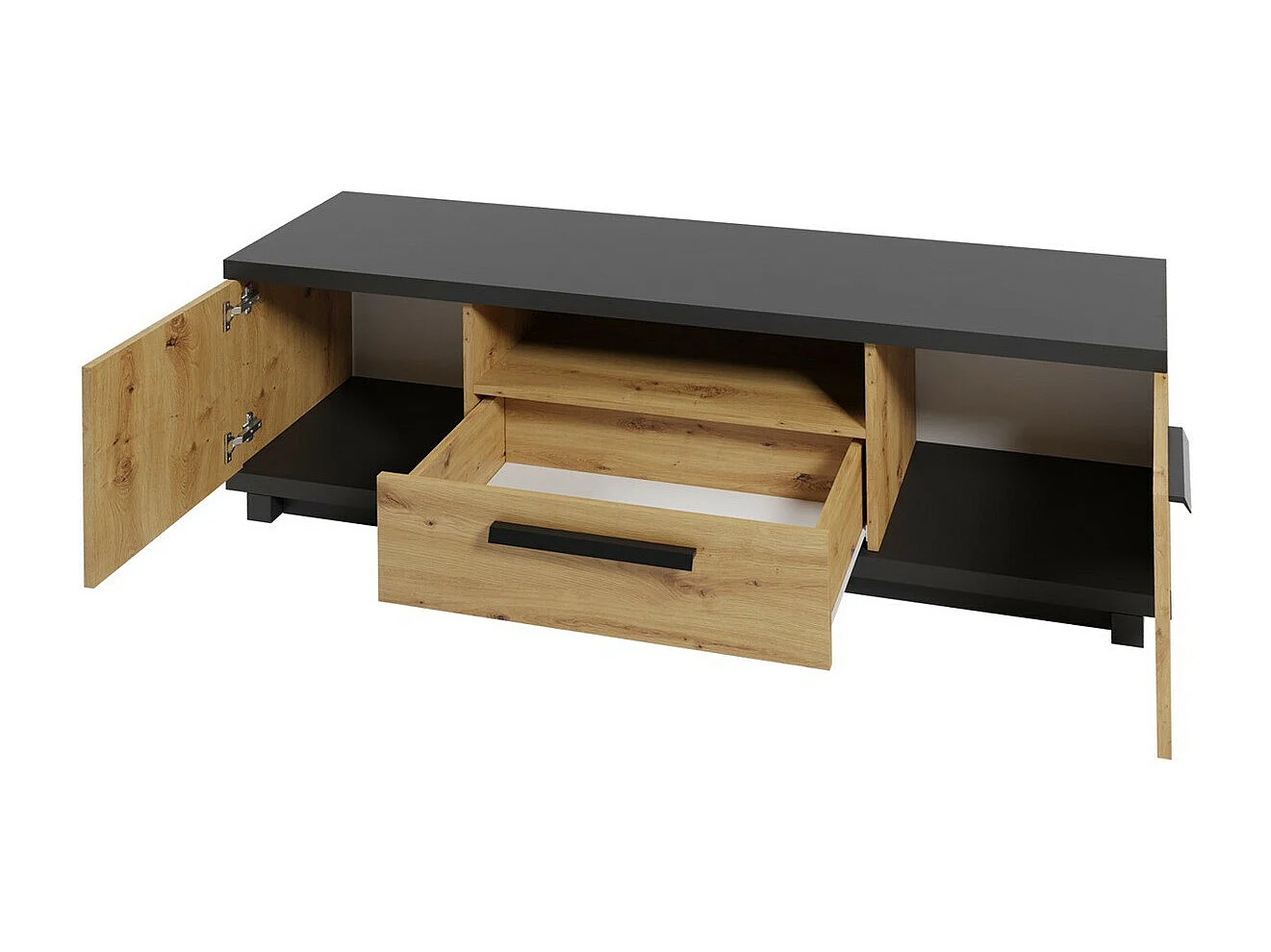 Meuble TV Morlira 105, Chêne Artisan|Noir mat, Le nombre de portes: 2, 135x46x40cm