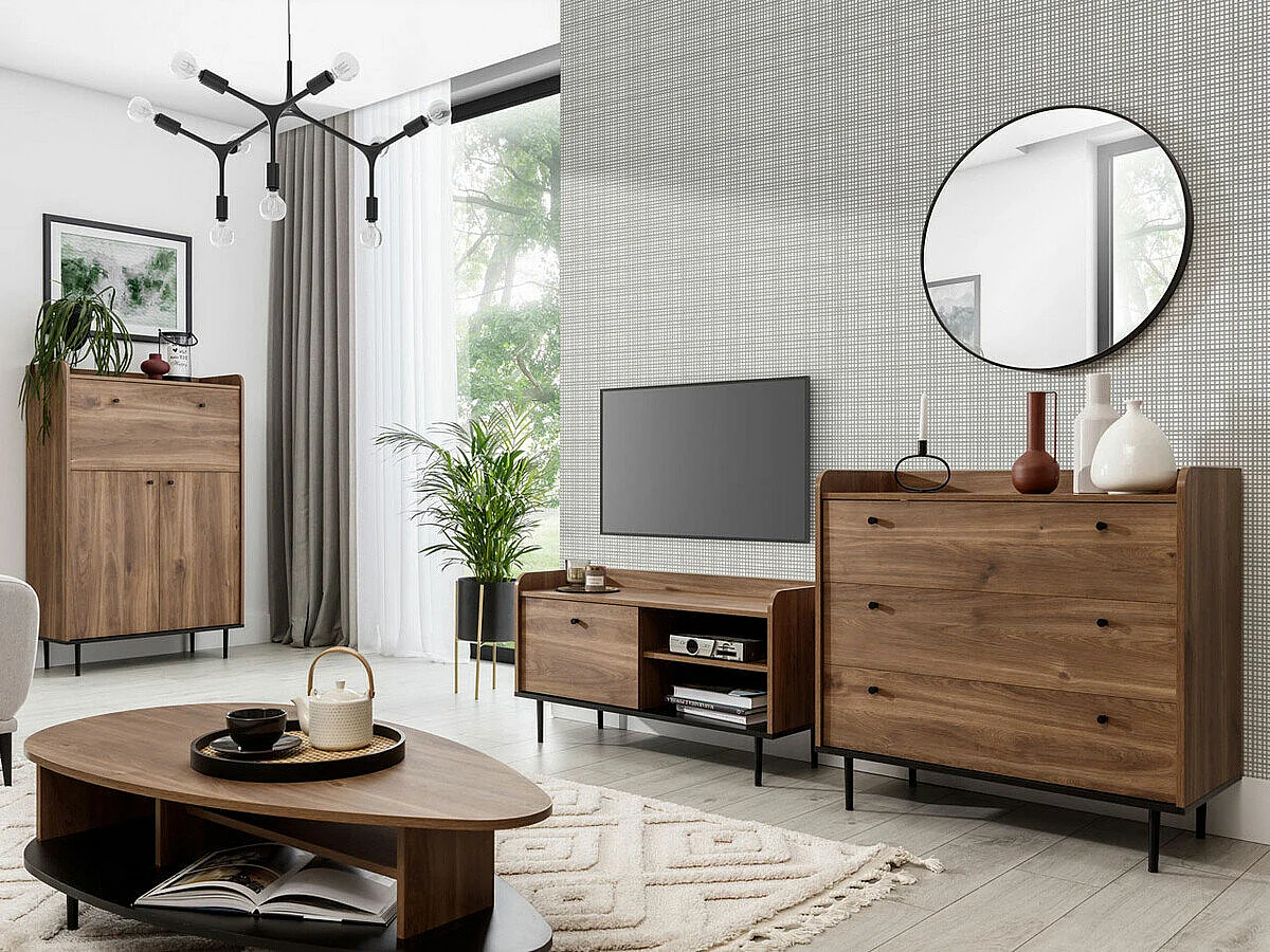 Meuble TV Ferenou 106, Chêne foncé|Noir, Le nombre de portes: 1, 100x57x40cm